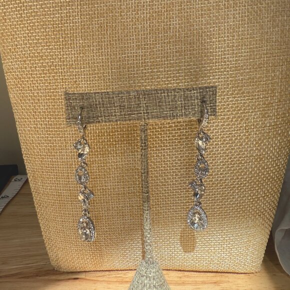 Givenchy Silver-Tone Pavé Crystal Open Pear Linear Drop Earrings - Picture 4 of 16